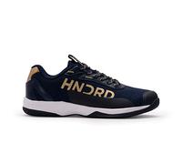 Hundred Xoom Pro Non-Marking Professional Badminton Shoes for Men | Material: Faux Leather | Suitable for Indoor Tennis, Squash, Table Tennis, Basketball & Padel (Navy Gold, EU 43, UK 9, US 10)