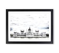 Hungarian Parliament Building Hungary Painting Framed Print | A2 Black Framed Wall Art | Ready to Hang | Modern Cityscape Picture | Living Room Bedroom Lounge Office