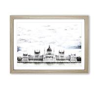 Hungarian Parliament Building Hungary Painting Framed Print | A2 Oak Framed Wall Art | Ready to Hang | Modern Cityscape Picture | Living Room Bedroom Lounge Office