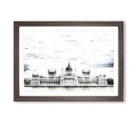 Hungarian Parliament Building Hungary Painting Framed Print | A2 Walnut Framed Wall Art | Ready to Hang | Modern Cityscape Picture | Living Room Bedroom Lounge Office