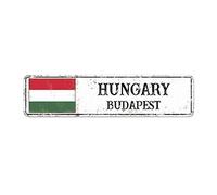 Hungary Flag Retro Style Metal Tin Sign City Souvenir Budapest Capital City Farmhouse Wall Hanger Metal Signs National Flag Country Souvenir Retro Wall Sign for Front Porch Living Room 12x3in