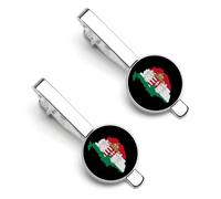 Hungary Hungarian Flag Map Men's Tie Clips Silver Necktie Bar Pinch Clips for Wedding Business 2 Pcs
