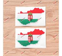 Hungary Hungarian Flag Map Outline Coat of Arms Vinyl Decal Sticker - 2 Pack Reflective, 10.2cm - for Car Boat Laptop Cup