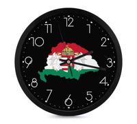 Hungary Hungarian Flag Map Round Wall Clock Silent Non Ticking 10 Inch Clocks Easy to Read for Office Home Kitchen White-style