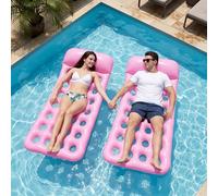 Hungdao 2 Pack Pool Raft for Adults Pink Inflatable Float Lounge 71 x 33 Inch Sun Tanning Bed Large Floating Mat for Cool Water Floaty Swimming Pool Lake Beach Party Toys