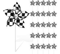 Hungdao 25 Pcs Checkered Racing Party Pinwheels - Black and White Checkered Racing Flag Pinwheels Windmill Wind Spinner for Kids Adults Birthday Party Yard Garden Lawn Decorations