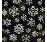 Hungdao 48 Pcs Large Snowflakes Ornaments Giant Glitter Decorative Hanging Snowflakes 3/4/5/6 inch 3 Styles Plastic Oversized Snowflake Decorations with 164 Ft Nylon Thread for Winter (Silver)