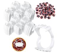 Hungdao 50 Pcs Halloween Plastic Vampire Teeth Vampire Fangs and 100 Pcs Plastic Eye Dentures Fake Werewolf Teeth for DIY Dessert Donut Decoration Masquerade Party Costume Accessory(White, Red)