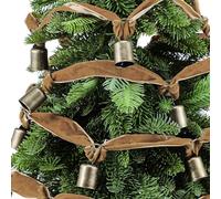 Hungdao 6 Yards Brown Velvet Christmas Tree Ribbon Garland with Rusty Jingle Bell Neutral Rustic Christmas Bell Garland Cozy Decorative for Xmas Tree Fireplace Holiday Wedding Mantle Indoor Decor
