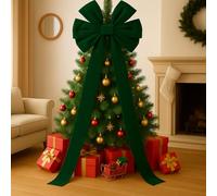 Hungdao Extra Large Christmas Tree Topper Bows 70.9 x 19.7 Inches Giant Oversized Huge Christmas Velvet Decorative Bows with Long Streamers for Tree Front Door Patio Outdoor Decor(Green)