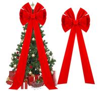 Hungdao Extra Large Christmas Tree Topper - Giant Velvet Bows with Long Streamers - Oversized Decorative Bows for Xmas Tree, Front Door, Patio & Outdoor Decor