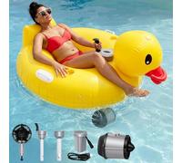 Hungdao Inflatable Duck Motorized Pool Float for Adults Electric Pool Lounger with Dual Motors, Cup Holder, Handle & Rechargeable Battery (Not Air Pump) Ideal for Outdoor Swimming Parties(48"L x 48"W)