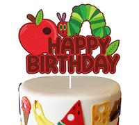 Hunger Caterpillar Happy Birthday Cake Topper Fairy tales Very Hungry Caterpillar Butterfly Birthday Cake Decoration Red Glitter Juicy Fruit Theme Birthday Party Supplies