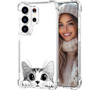 Hungo Compatible for Galaxy S26 Ultra Case, Thin Slim Cute Girly Skin Cases Protector with Airbag Bumper for Women Girls (Clear Kawaii Cat Peeking)