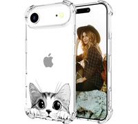Hungo Compatible for Iphonewomen Plus Case, Thin Slim Cute Designer Girly Skin Cases Protector with Airbag Bumper for Women Girls (Clear Kawaii Cat Peeking)