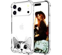 Hungo Compatible for Iphonewomen Pro Max Case, Thin Slim Cute Designer Girly Skin Cases Protector with Airbag Bumper for Women Girls (Clear Kawaii Cat Peeking)
