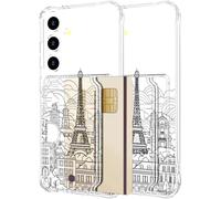 Hungo Compatible for Samsung Galaxy S24 & S25 Case Wallet with Card Holder,Ultra Thin Slim Cute Designer Girly Skin Cases Protector with Airbag Bumper for Women Girls (Clear Eiffel Tower Paris)