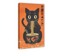 Hungry Cat Ramen Print Canvas Poster Wall Art Decor Print Picture Paintings for Living Room Bedroom Decoration 20x30inch(50x75cm)