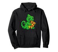 Hungry Chameleon Enjoying a Giant Pizza Slice Pullover Hoodie