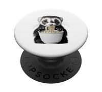 Hungry Ferret Eating Ramen Noodles Funny Animal Design PopSockets Adhesive PopGrip