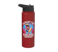 Hungry for Pixelated Adventures Retro Arcade Gaming Stainless Steel Insulated Water Bottle