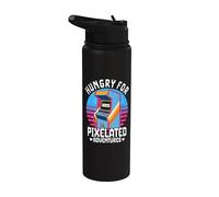 Hungry for Pixelated Adventures Retro Arcade Gaming Stainless Steel Insulated Water Bottle