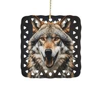 Hungry Like A Wolf Ceramic Christmas Ornaments 3 Inch Double Sided Square Pendant Holiday Tree Hanging Decor for Home, Party, Hotel Decorations, Gift for Teacher, Neighbor, Friend