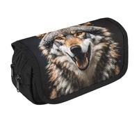 Hungry Like A Wolf Pencil Case Organizer - Large Capacity 3 Compartment Pencil Pouch for Adults, Portable Makeup Bag & Aesthetic Stationery Bag with Zipper (8.7x4.3") Unisex Gift