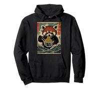 Hungry Red Panda Eating Ramen Noodles Japanese Art Style Pullover Hoodie