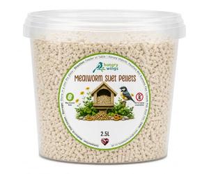 Hungry Wings Premium Suet Pellets Wild Bird Food - 2.5L Tub - High Energy Berry, Insect, Mealworm & Mixed Flavours (2.5L Tub, Mealworm)
