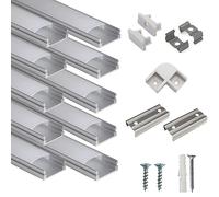 hunhun 10-Pack 3.3ft/1Meter U Shape LED Aluminum Channel System with Milky Cover, End Caps and Mounting Clips, Aluminum Profile for LED Strip Light Installations, Very Easy Installation