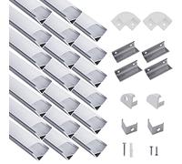 hunhun 20-Pack 3.3ft/1Meter V Shape LED Aluminum Channel System with Milky Cover, End Caps and Mounting Clips, Aluminum Profile for LED Strip Light Installations, Very Easy Installation