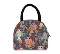 Hunhuni Lunch Tote Bag Animal Owl Pattern Flower, Insulated Reusable Lunch Box Container for Kids Boys Girls School Office Travel Picnic