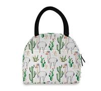 Hunhuni Lunch Tote Bag Tropical Animal Llama Cactus, Insulated Reusable Lunch Box Container for Kids Boys Girls School Office Travel Picnic