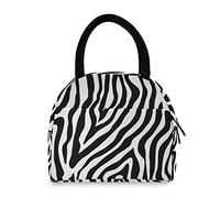 Hunhuni Lunch Tote Bag Zebra Print Pattern, Insulated Reusable Lunch Box Container for Kids Boys Girls School Office Travel Picnic