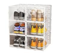 HunicandIU Foldable Closet Storage Box - 6 Pieces Shoe Storage - Large Capacity Organiser for Bedroom, Living Room, Study, Office, Stackable Clear Containers
