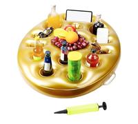 HunicandIU Pool Drinks Float, Floating Drink Holder Tray, 9- Cup Holder with Large Capacity, Golden Floating Tray with Pump, Portable Drink Float for