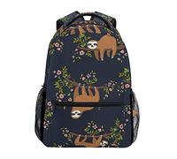 Hunihuni Animal Sloth Flower Pattern Durable Backpack College School Book Shoulder Bag Daypack for Boys Girls Man Woman