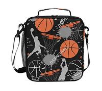 Hunihuni Basketball Pattern Insulated Lunch Box Tote Bag Leakproof Bento Box with Adjustable Shoulder Strap for Adults & Kids