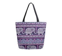 Hunihuni Canvas Tote Bag Indian Ethnic Elephant Large Reusable Grocery Bags Shopping Shoulder Handbag for Woman Girl