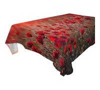 Hunihuni Rectangle Tablecloth,Flower Red Poppy Polyester Table Cloth Cover Table linen for Kitchen Dining Party Decor Outdoor Picnic, 54"x72"