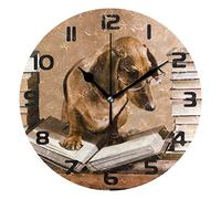 Hunihuni Wall Clock Animal Dachshund Dog Silent Non-Ticking Clock for Bedroom Living Room Home Office Decor