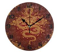 Hunihuni Wall Clock China Chinese Animal Dragon Silent Non-ticking Clock for Bedroom Living Room Home Office Decor