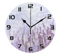 Hunihuni Wall Clock Flower Floral Lavender Silent Non-ticking Clock for Bedroom Living Room Home Office Decor