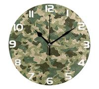 Hunihuni Wall Clock Forest Camo Camouflage Silent Non-ticking Clock for Bedroom Living Room Home Office Decor