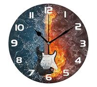 Hunihuni Wall Clock Ice Fire Rock Music Guitar Silent Non-ticking Clock for Bedroom Living Room Home Office Decor