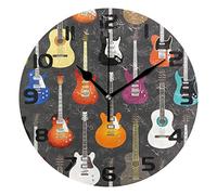 Hunihuni Wall Clock Music Guitar Pattern Silent Non-ticking Clock for Bedroom Living Room Home Office Decor