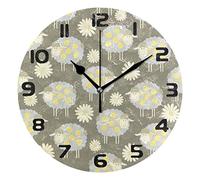 Hunihuni Wall Clock Sheep Daisy Pattern Silent Non-ticking Clock for Bedroom Living Room Home Office Decor