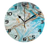 Hunihuni Wall Clock Turquoise Marble Texture Silent Non-ticking Clock for Bedroom Living Room Home Office Decor