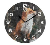 Hunihuni Wall Clock Wild Forest Animal Fox Silent Non-ticking Clock for Bedroom Living Room Home Office Decor